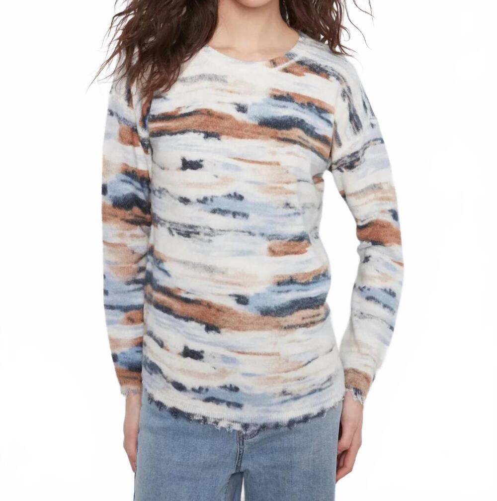NEW CHARLIE B reversible drop shoulder printed crew neck sweater in stream